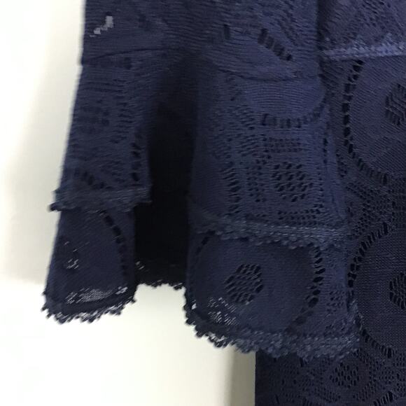 Rabbit Rabbit Rabbit Empire Waist Navy Blue Lace A Line Dress Bell Sleeve sz 10 - Picture 11 of 11